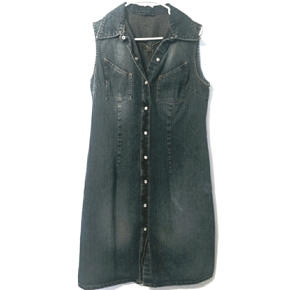 Sisley Blue Denim Pocketed Sleeveless Dress Large